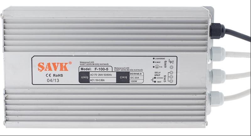 50W 5V 10A  SABİT GERİLİM KAYNAĞI IP67 KAPALI TİP ŞAVK