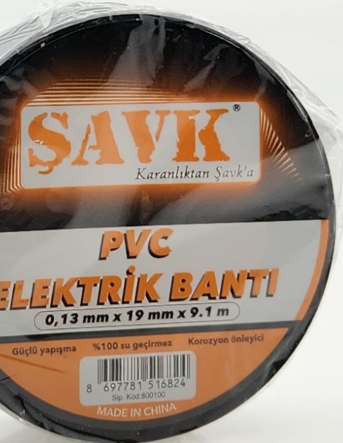 SİYAH 19mm*9.1mt PVC İZOLE ELEKTRİK BANT ŞAVK
